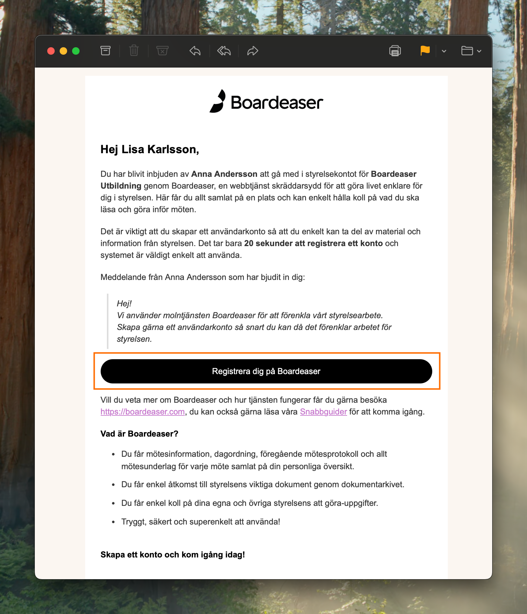 Exempel på inbjudningsmejl