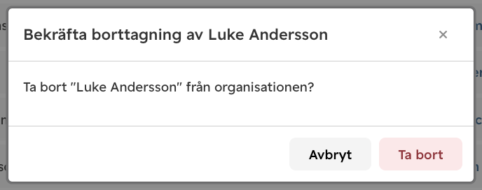 Bekräfta borttagning av användare