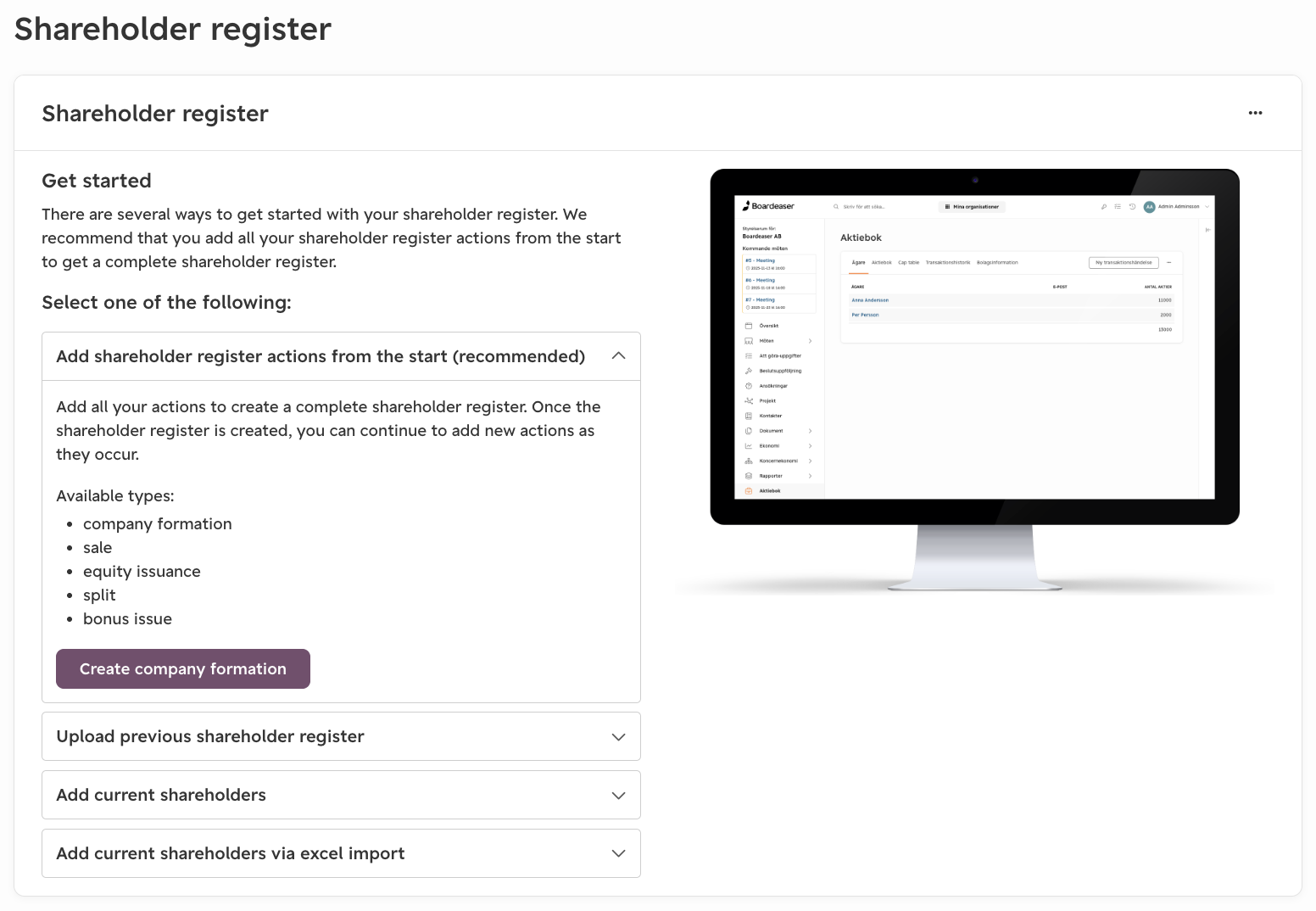 Empty share register after deletion