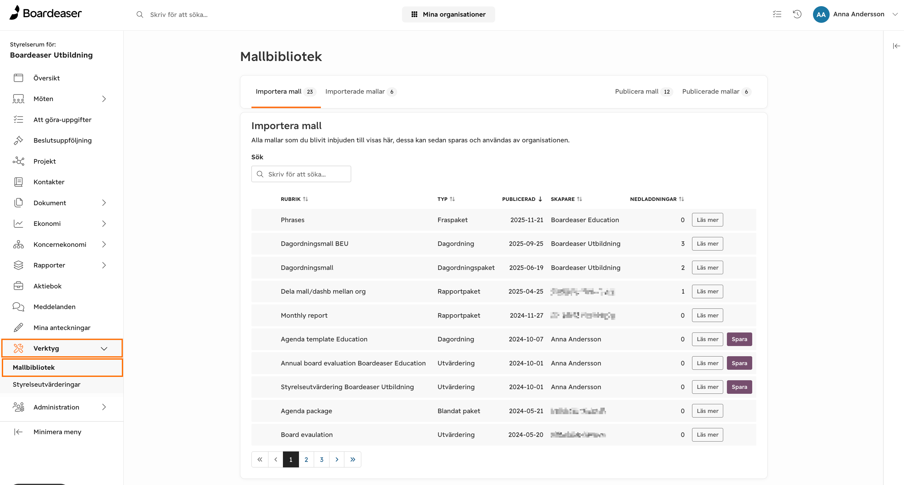 Gå till Verktyg och Mallbibliotek