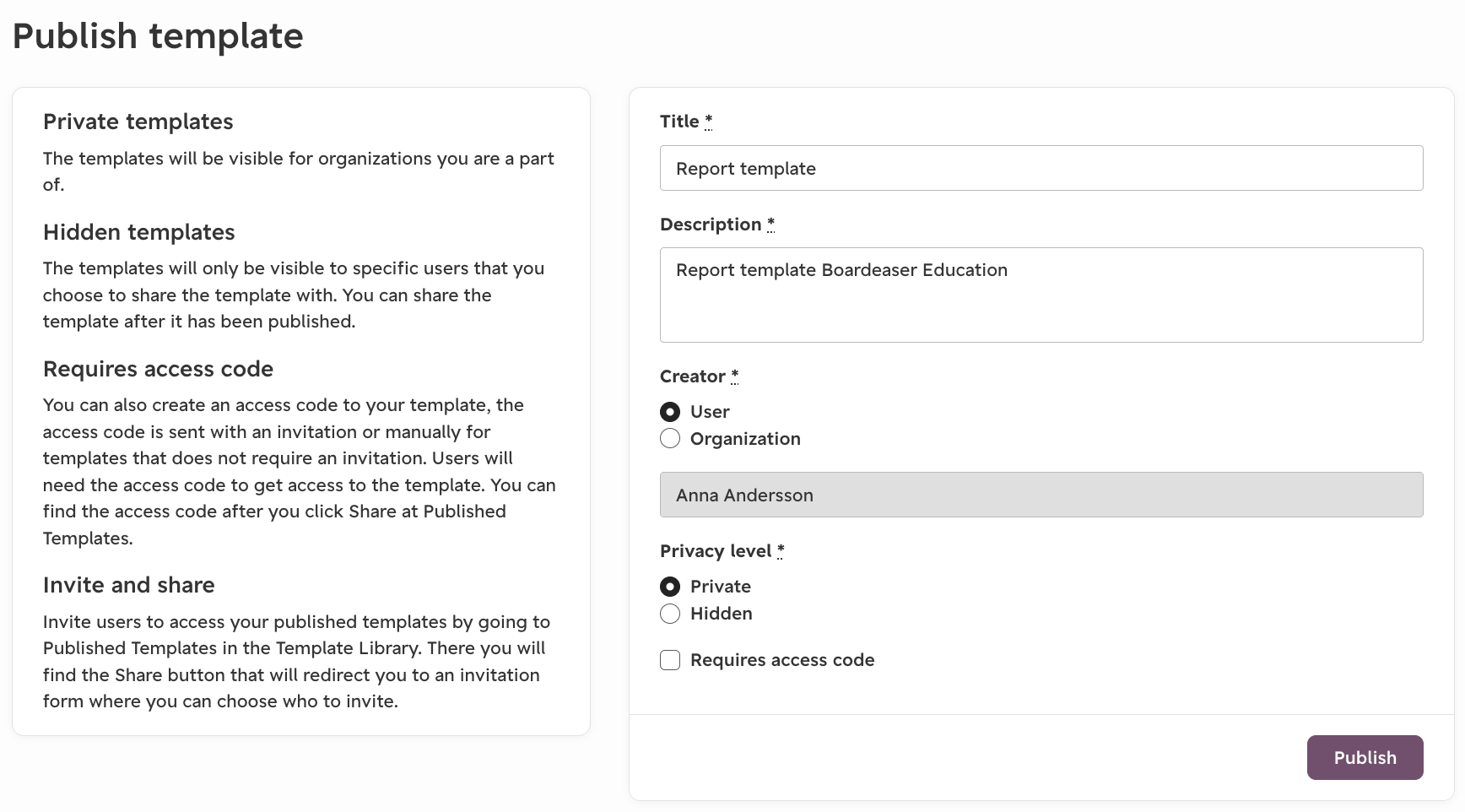 Enter details and select visibility